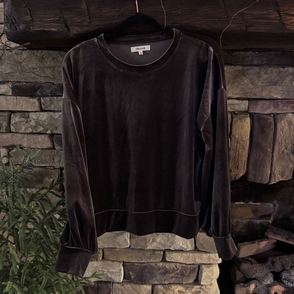 Madewell Black Velvet Crewneck Blouse